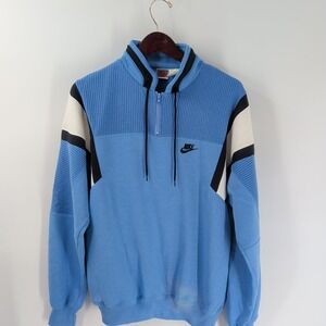 Vtg 90s Nike Quarter Zip Drawstring Collar Sweatshirt Blue White Sz M
